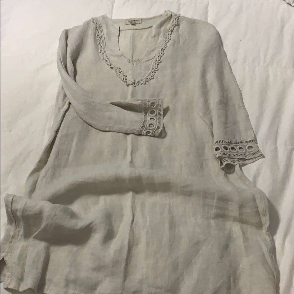Linen tan shift dress